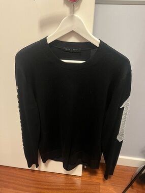 Mangano Black Crewneck Sweater with Silver Sleeve Patch